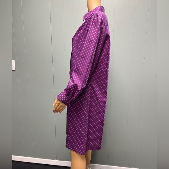 Vintage 70's purple and teal geometric shirt dress. Button Down Collared. Size L - Picture 8 of 14